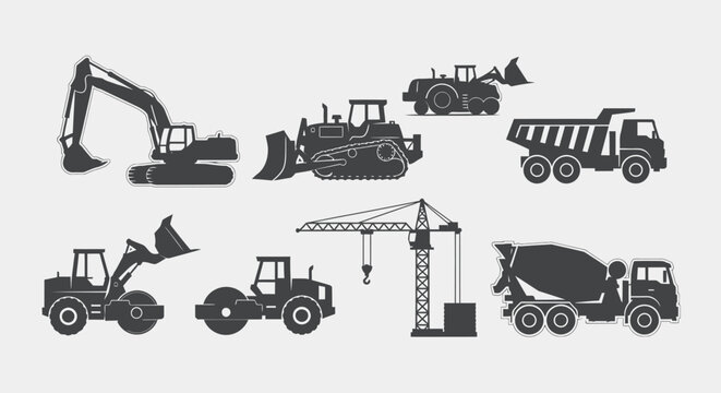 Construction vehicles and heavy machinery.