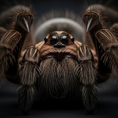 Fototapeta premium Striking Macro Portrait of a Large, Hairy Spider with Imposing Fangs and Piercing Eyes