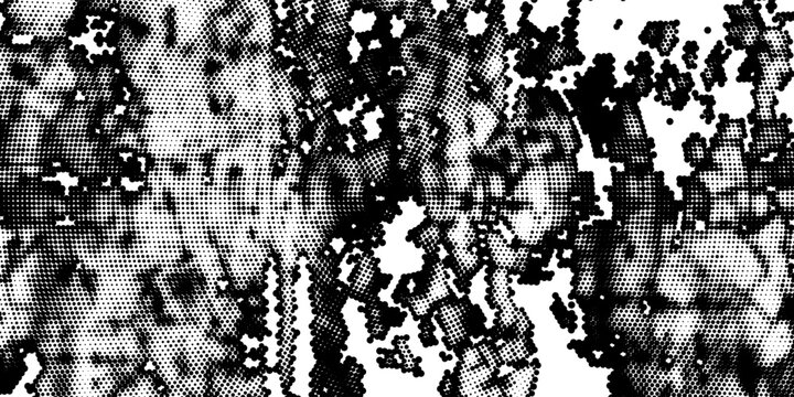 Black and white squared pixels. Abstract glitchy 8 bit video game backdrop. Vector comic bitmap dither screen tone overlay