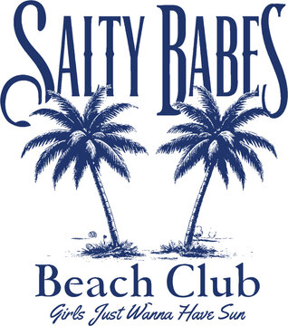 Salty babes beach club logo with palm trees