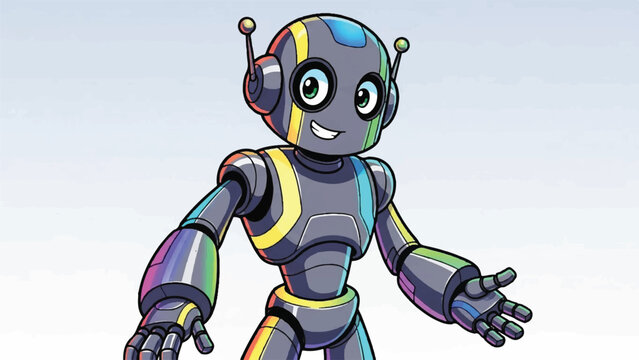 Playful Futuristic Robot Character with Bright Colors and Friendly Expression.