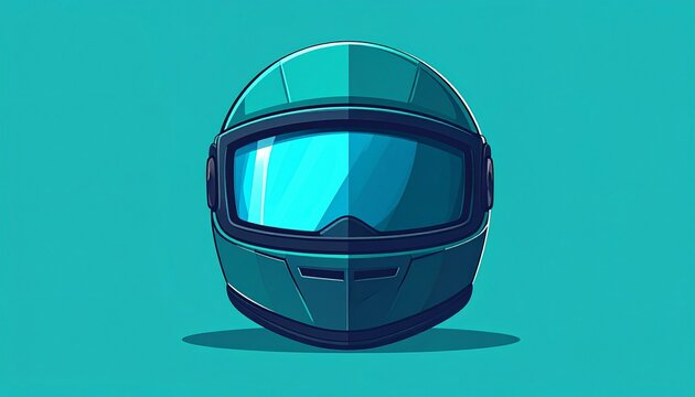 futuristic motorcycle helmet with reflective visor on teal gradient background