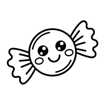 cute smiling lollipop character with wrapper wings in flat cartoon style