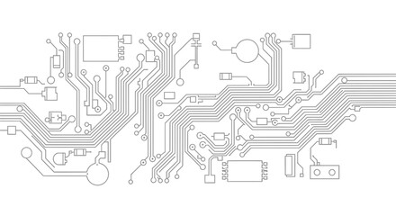 Obraz premium Electronic circuit board schematic drawing line art on isolated white background.