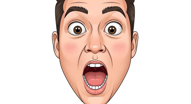 Shocked Man Face Exaggerated Expression Open Mouth Surprise.