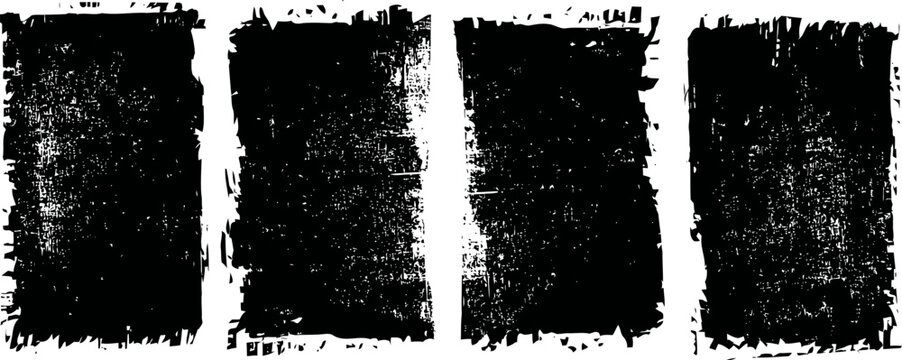 Grunge black paint texture set with distressed rough edges in vertical rectangular shapes
