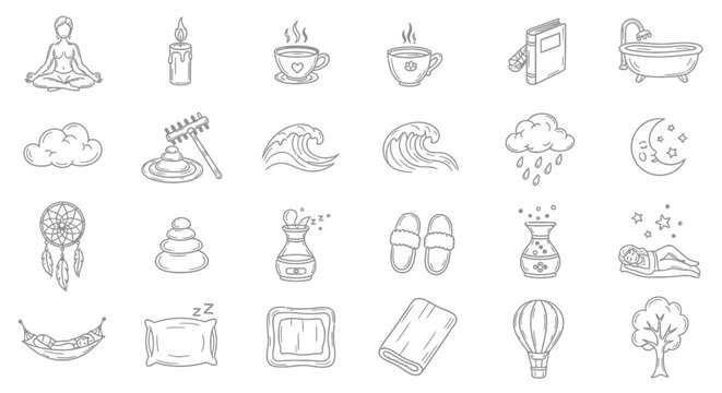Collection of various line icons.