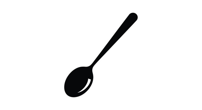 Black spoon silhouette on a white background simple kitchen utensil graphic silhouette high quality professional detailed modern elegant stylish clean crisp