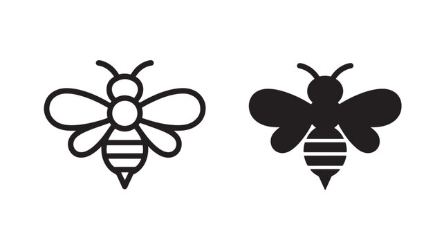 Bee Icon Set Black and White Minimalist Insect Silhouettes for Ecology and Pollination Concepts