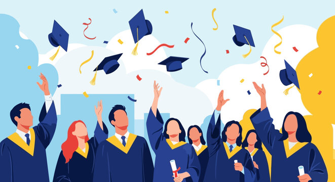 Group of people in graduation gowns.