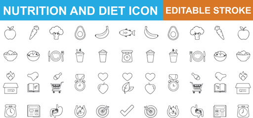 Nutrition and diet icons set with editable stroke Transparent Background © MdShamimAhmed