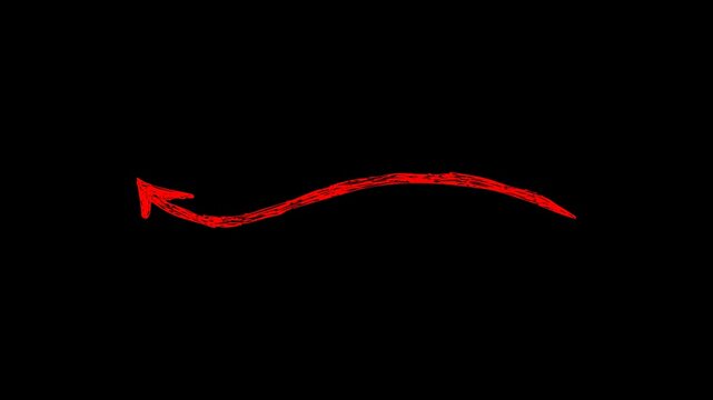 Hand-drawn red arrow animation, pointing left with wavy movement, on a black background