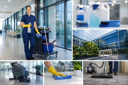 Professional Commercial Cleaning Services and Equipment Collage