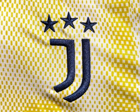 Photo of the embroidered emblem of Juventus Football Club on the 2024&ndash;2025 away kit. Juventus is an Italian professional football club based in Turin, Piedmont.