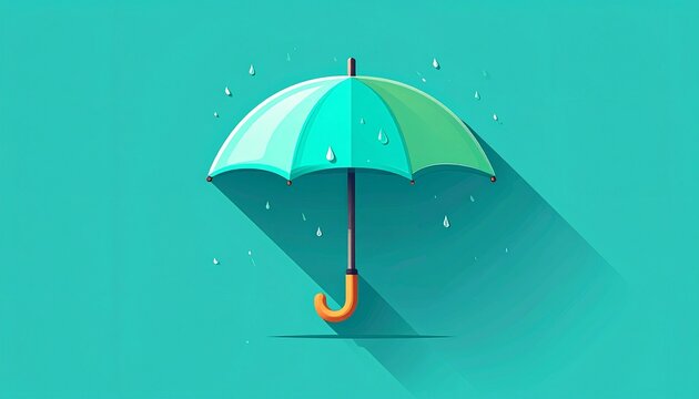 colorful open umbrella with raindrops on vibrant teal gradient background