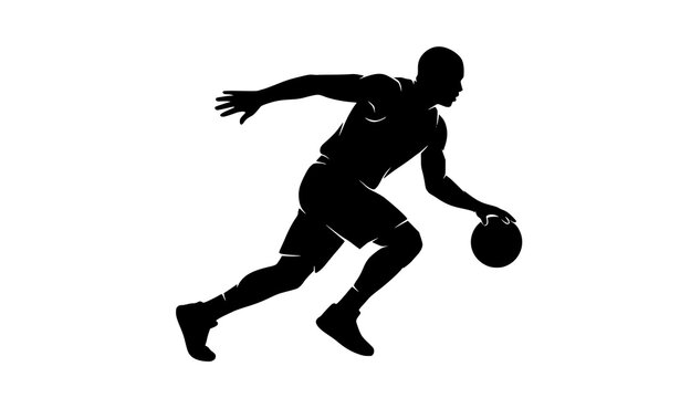 Basketball dribbling player silhouette hand drawn sport vector isolated on white
