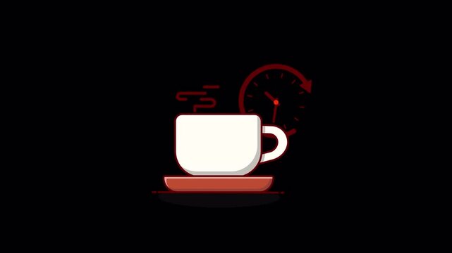 Tea Cup with Clock. Tea Break. Time for Tea Concept Animation Video - Transparent