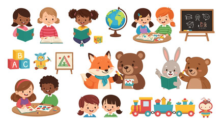 Fototapeta premium Children playing with toys and books.