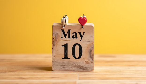 Wooden Block Calendar May 10 with Heart