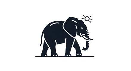 Obraz premium Stylized Silhouette of an African Elephant Walking Under the Sun.