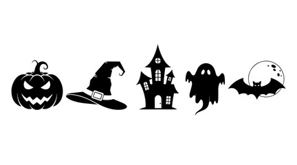 flat design halloween icons set with pumpkin ghost bat witch castle and black cat on white background © MDSHOFIULAZAM