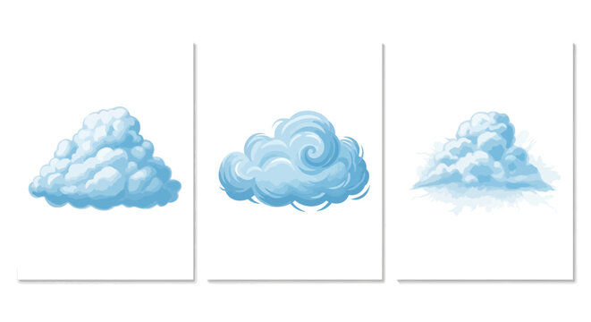 Cloud, white, blue, fluffy, weather icons, cloud types, vector graphics