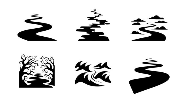 halloween seamless swirls and spooky silhouettes collection in black and white vector set