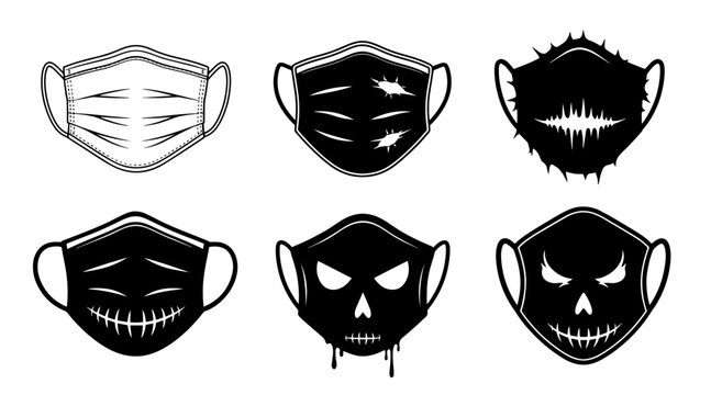 halloween themed face masks with spooky designs and skull patterns vector illustration