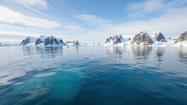 Arctic Seascape with Floating Ice Formations under Blue Sky