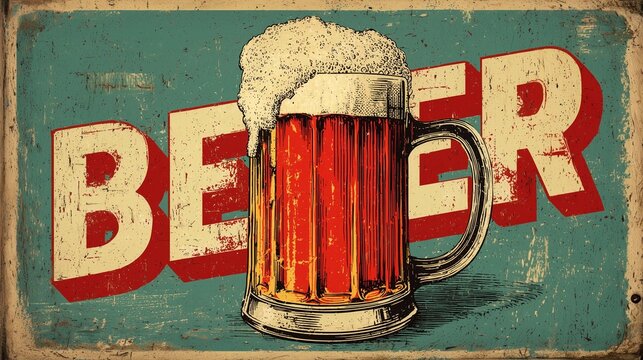 ヴィンテージ風のビール看板イラスト レトロなパブの壁紙