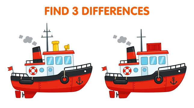 Spot the differences two nearly identical tugboats with subtle variations in design