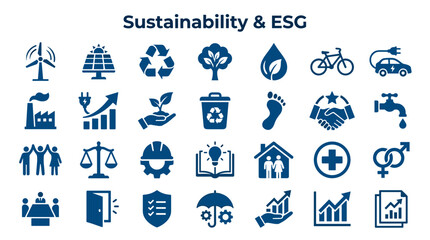 Fototapeta premium Sustainability and ESG icons representing environmental protection, social responsibility, and good governance in business and corporate strategy