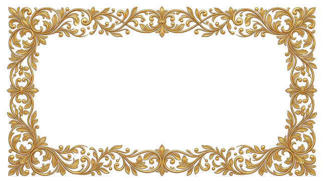 Ornate gold floral baroque frame with intricate scrollwork, isolated on transparent background