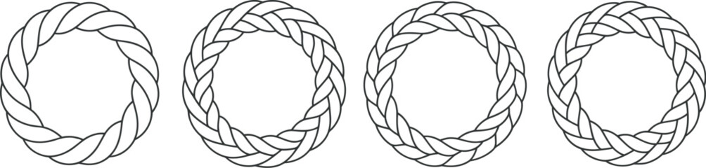 Round rope frame vector set with circular braided borders and twisted cord patterns for nautical marine and classic decorative designs © Sumaiya