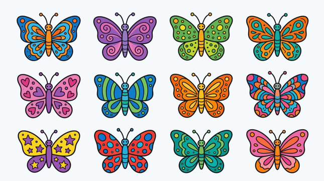 Colorful butterfly collection a vibrant display of hand drawn insect wing patterns and designs