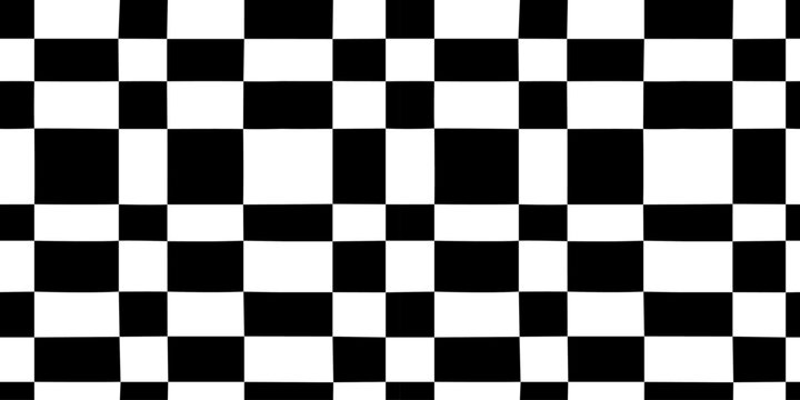 Black and white geometric mosaic seamless pattern. Abstract square patchwork background illustration. Creative irregular grid shape wallpaper print.