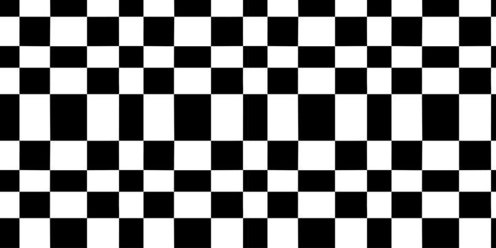 Black and white geometric mosaic seamless pattern. Abstract square patchwork background illustration. Creative irregular grid shape wallpaper print.
