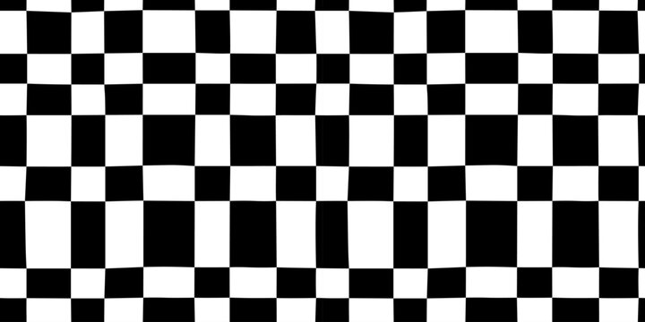 Black and white geometric mosaic seamless pattern. Abstract square patchwork background illustration. Creative irregular grid shape wallpaper print.