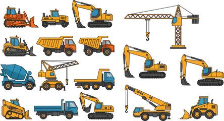 Heavy Construction Equipment Icons Collection Vector Illustration with Machinery © MdMojibar