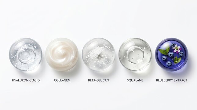 Skincare ingredients:  Hyaluronic acid, Collagen, Beta-Glucan, Squalane, and Blueberry extract