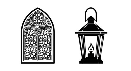 Fototapeta premium Black and white lantern and window.