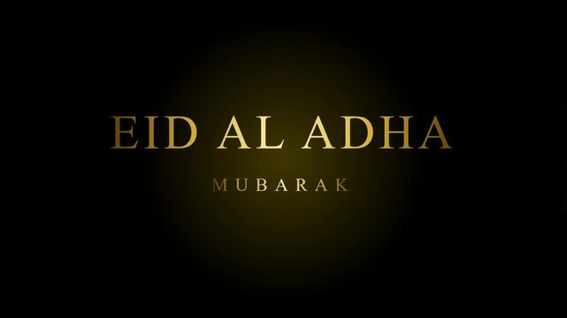 Eid al adha mubarak gold text animation featuring a smooth sweeping light transition across elegant metallic lettering in this high quality religious celebration motion design graphic video clip