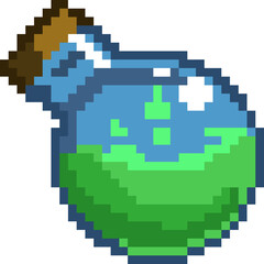 Fototapeta premium Pixel Art Potion Bottle with Green Liquid Isolated on White Background