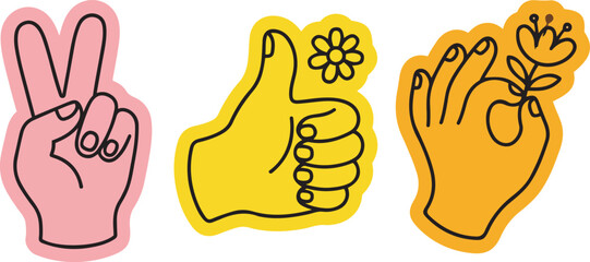 Fototapeta premium Vector illustration of three stylized hands making different gestures isolated on transparent background