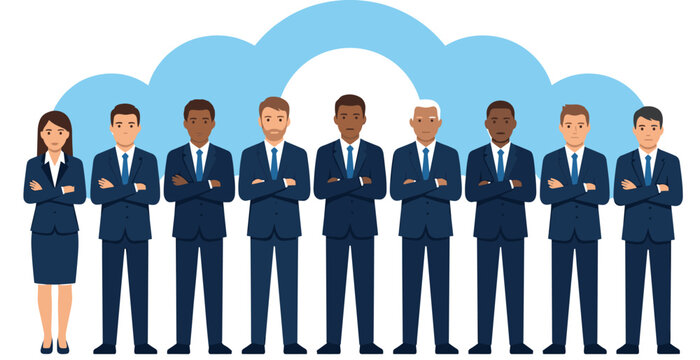Cartoon Business Team with Diverse Professionals for Collaboration, Teamwork, and Corporate Concepts