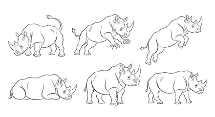 Obraz premium Rhino Sketch Collection: Dynamic Animal Poses for Wildlife Art