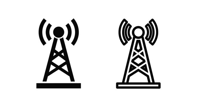 Cell tower icon set black silhouette on white background