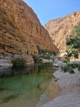 river in the canyon in wadi shab in Oman  