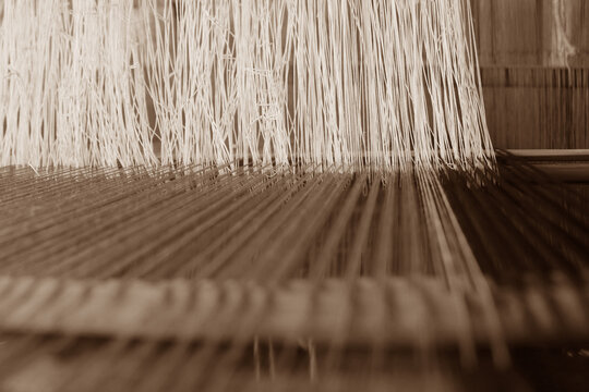 Close up view of handloom in India.	