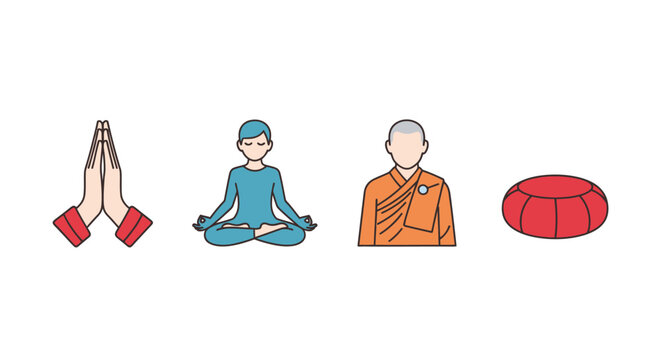 Yoga meditation and monk illustrations.